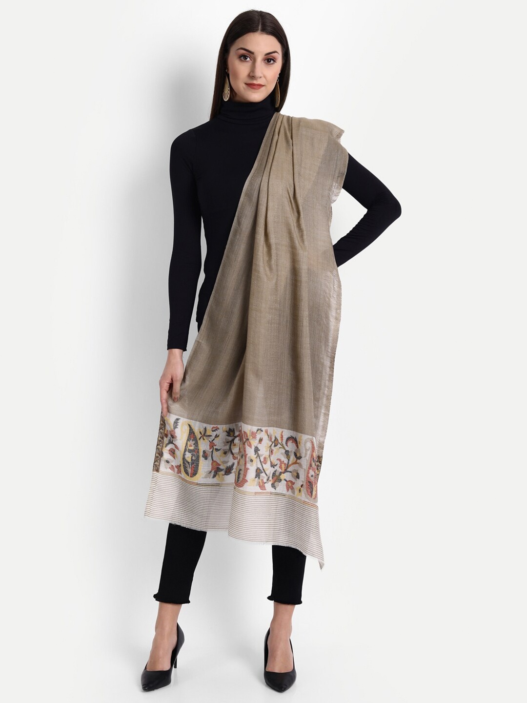 

Zamour Women Taupe Woven Design Stole