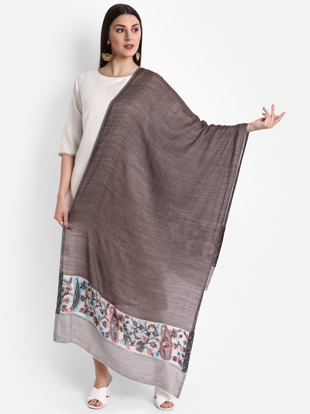 

Zamour Women Grey & White Woven Design Stole