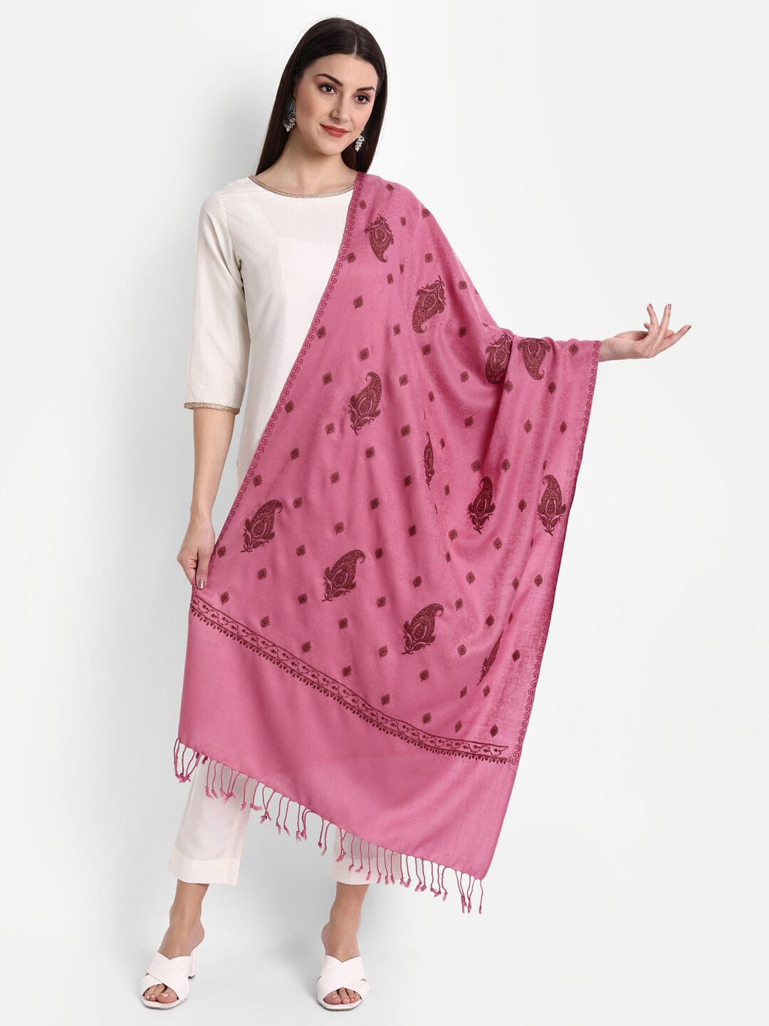 

Zamour Women Pink & Maroon Embroidered Stole