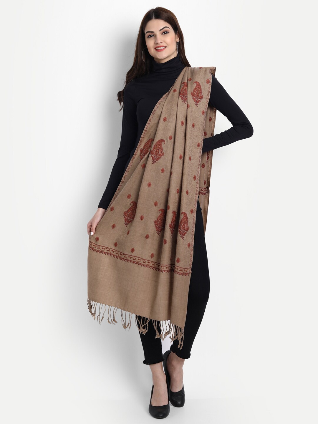 

Zamour Women Brown & Red Embroidered Stole