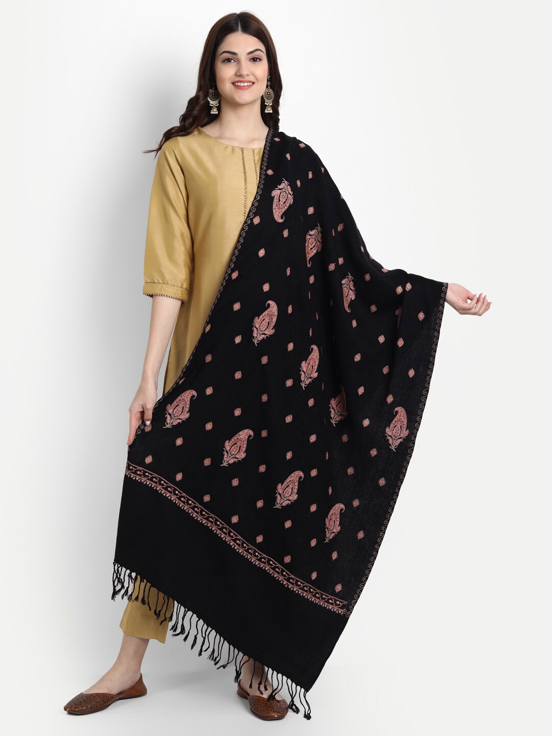 

Zamour Women Black & Red Embroidered Stole