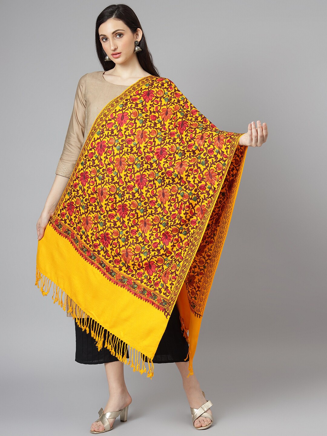 

Zamour Women Yellow & Red Embroidered Stole