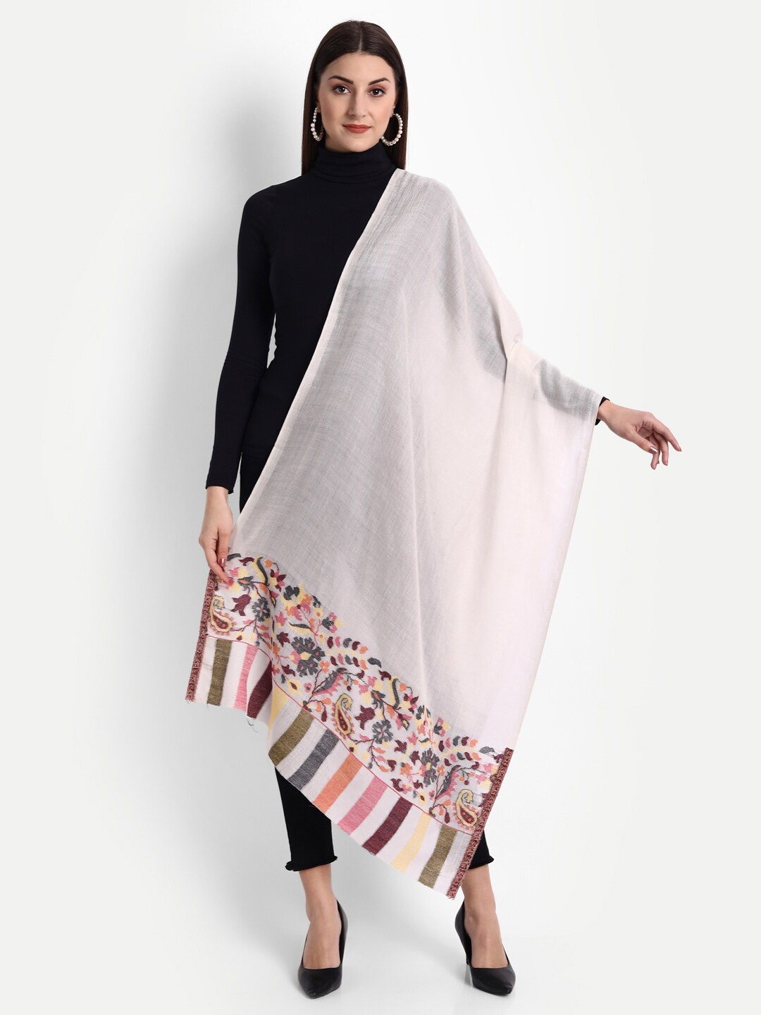 

Zamour Women Off White & Pink Woven Design Stole