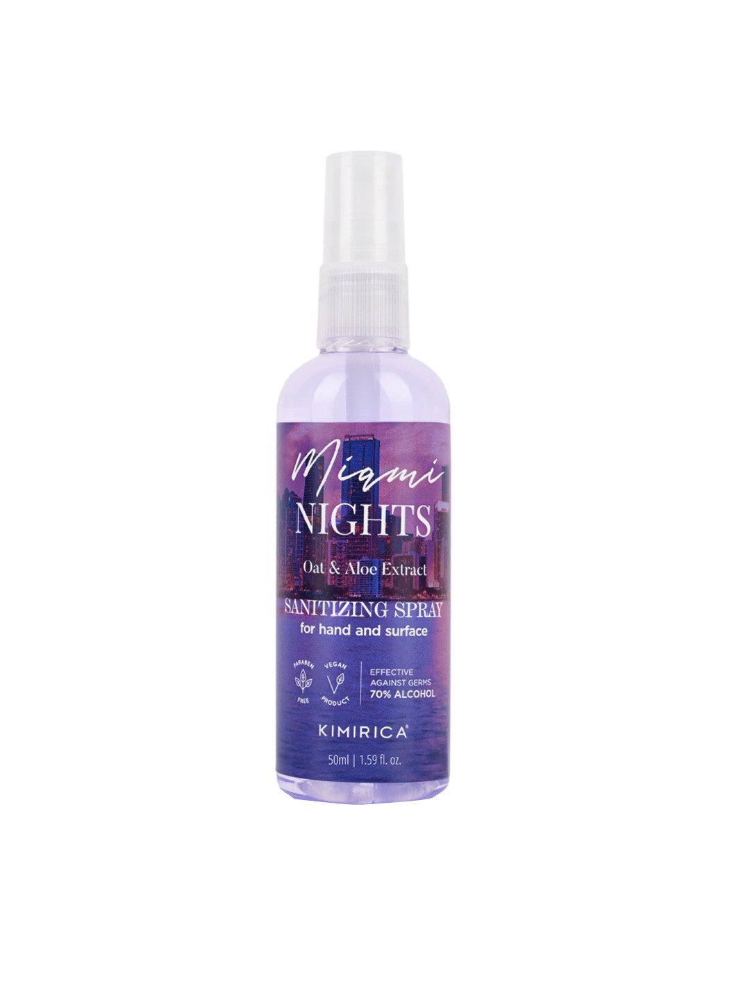 

Kimirica Miami Nights Pocket Hand Sanitizer Spray with Oat and Aloe Extracts - 50ml, White