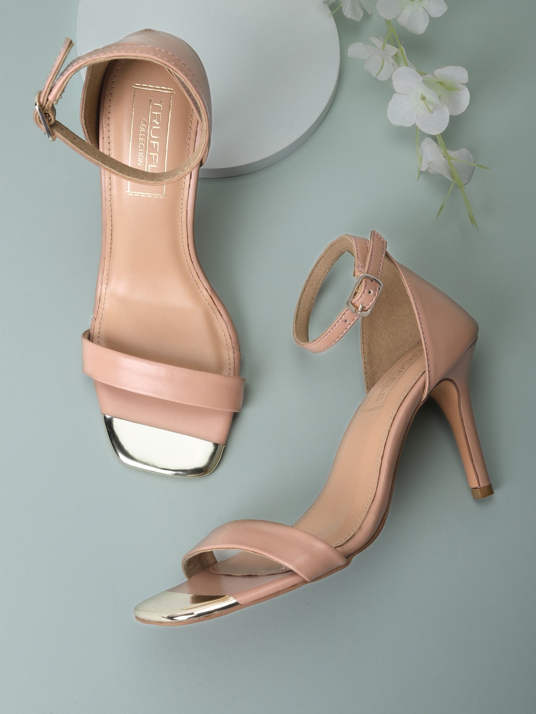 

Truffle Collection Women Nude-Coloured PU Stiletto Sandals with Buckles