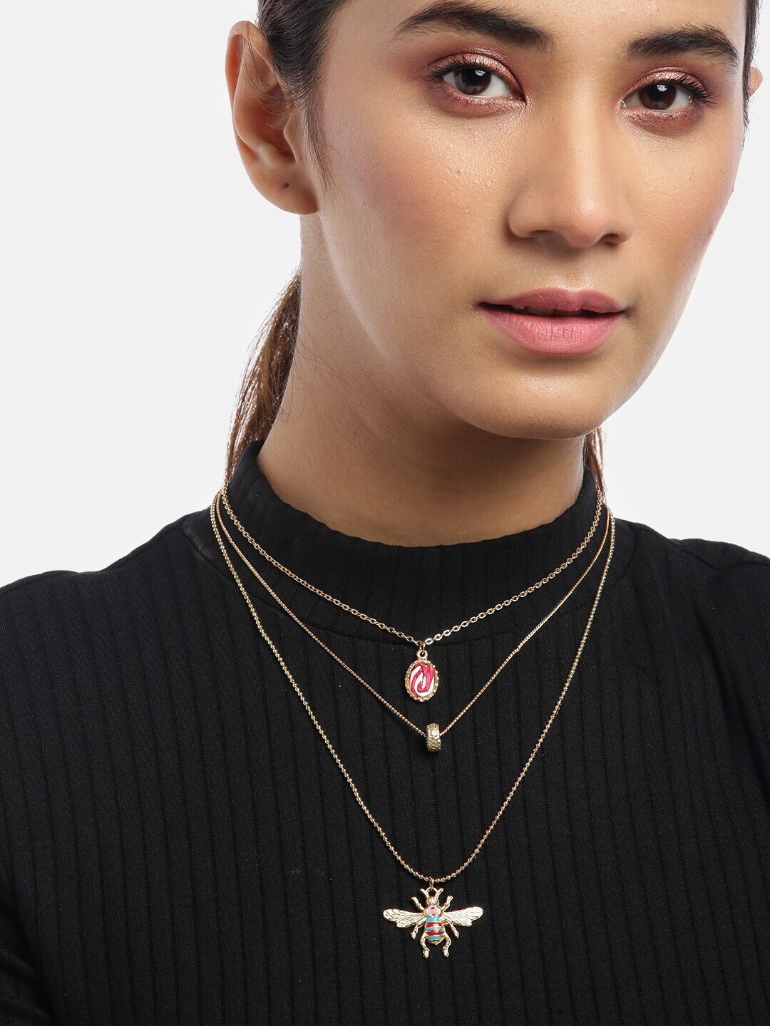 

DressBerry Rose Gold & Red Brass Rose Gold-Plated 3 in 1 Necklace