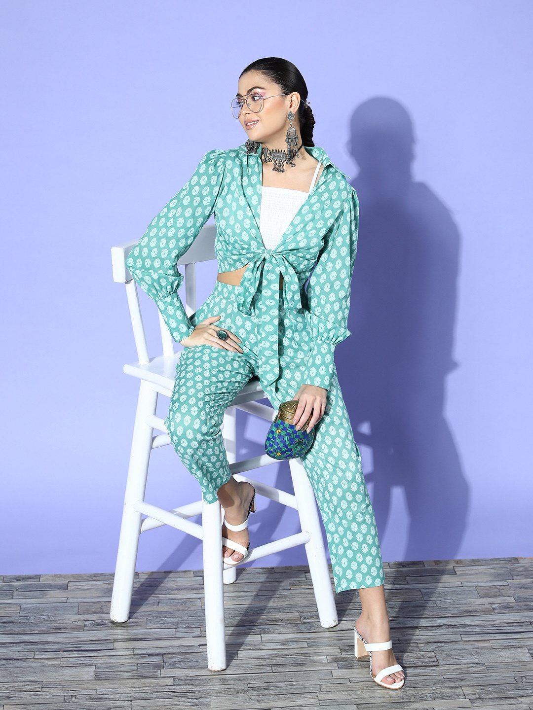 

Prakrti Women Buti Printed Cotton Co-Ords, Turquoise blue