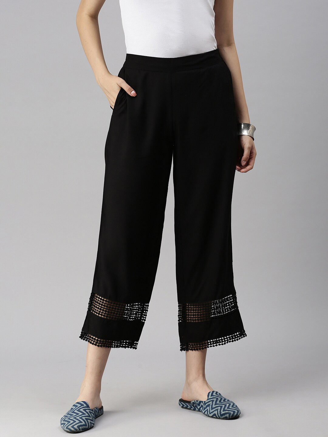 

De Moza Women Black Solid Ethnic Palazzos