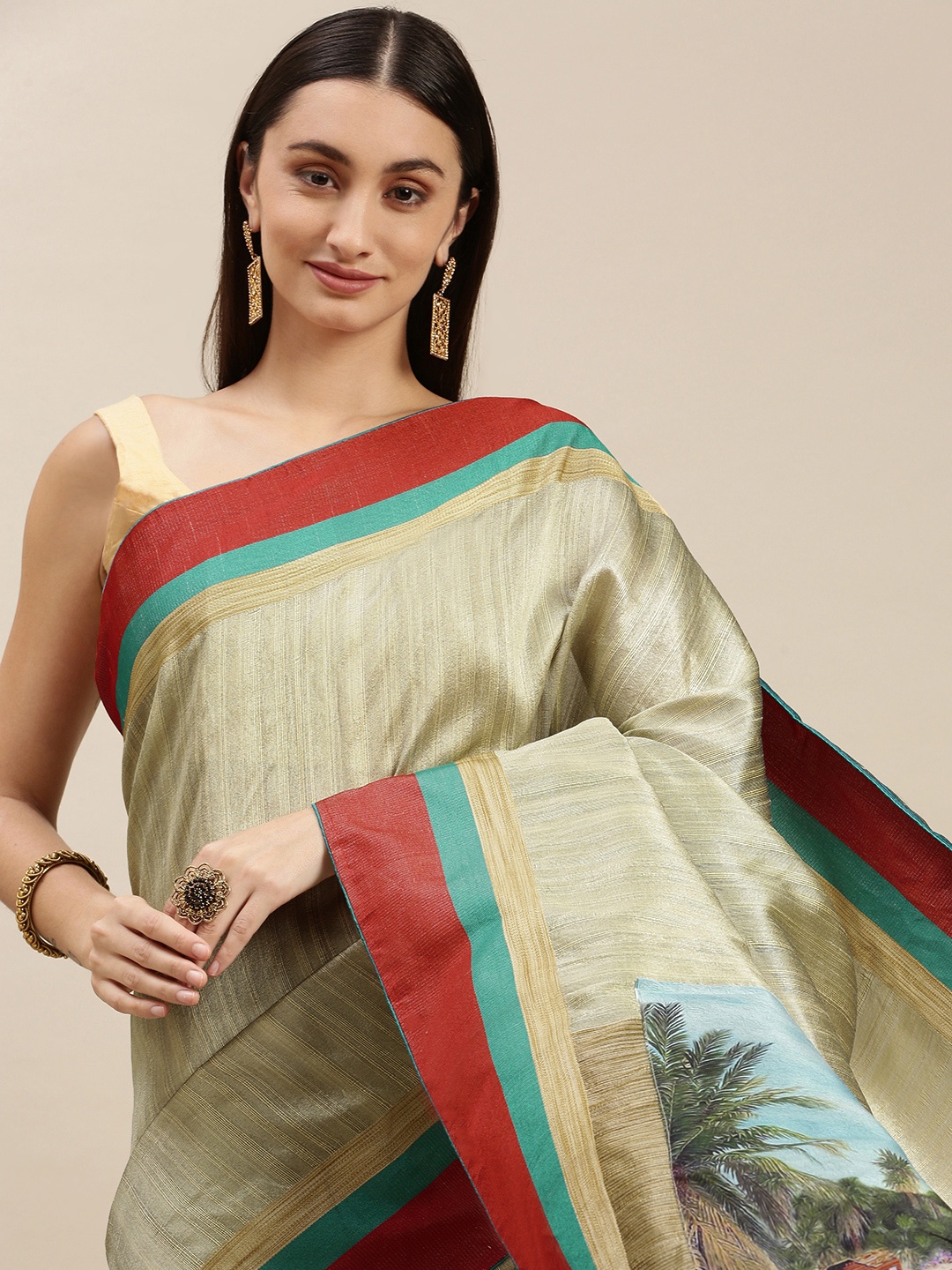 

RACHNA Green & Red Abstract Printed Saree