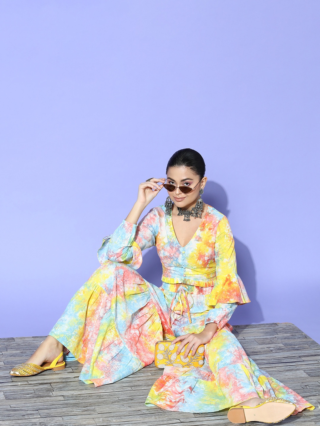 

Prakrti Women Tie & Dye Cotton Co-Ords, Yellow