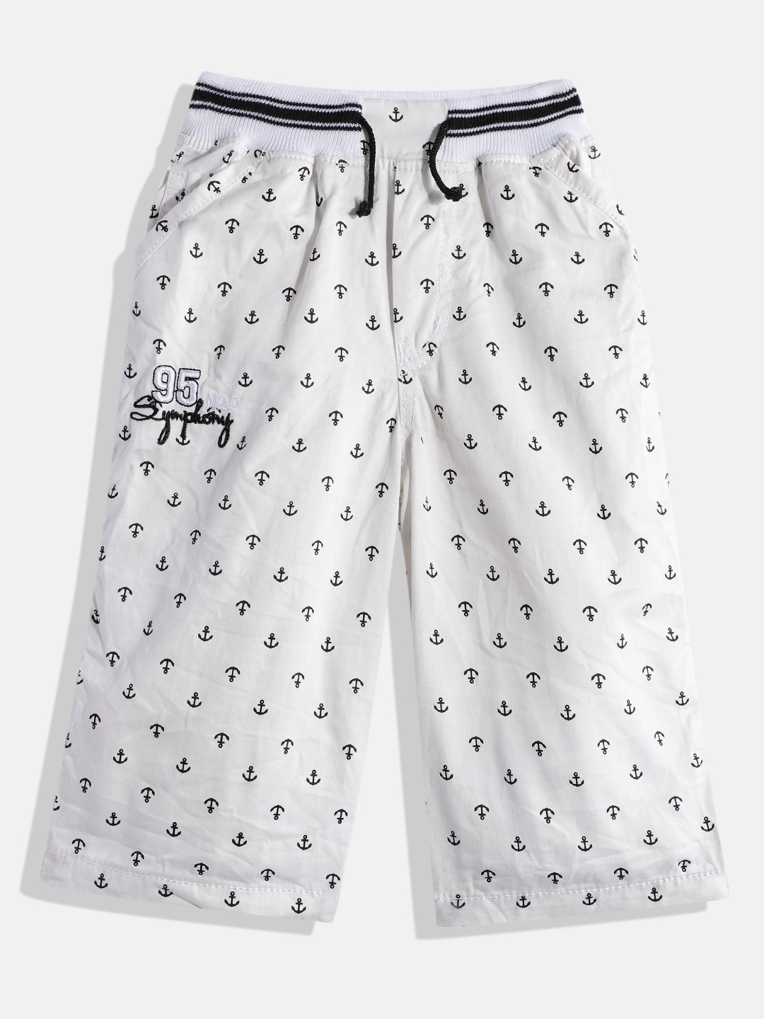 

ADBUCKS Boys White Conversational Printed Cotton 3/4th Chino Shorts