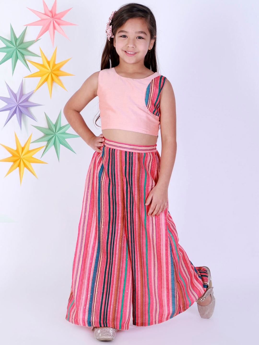 VASTRAMAY Girls Pink & Blue Top with Palazzos