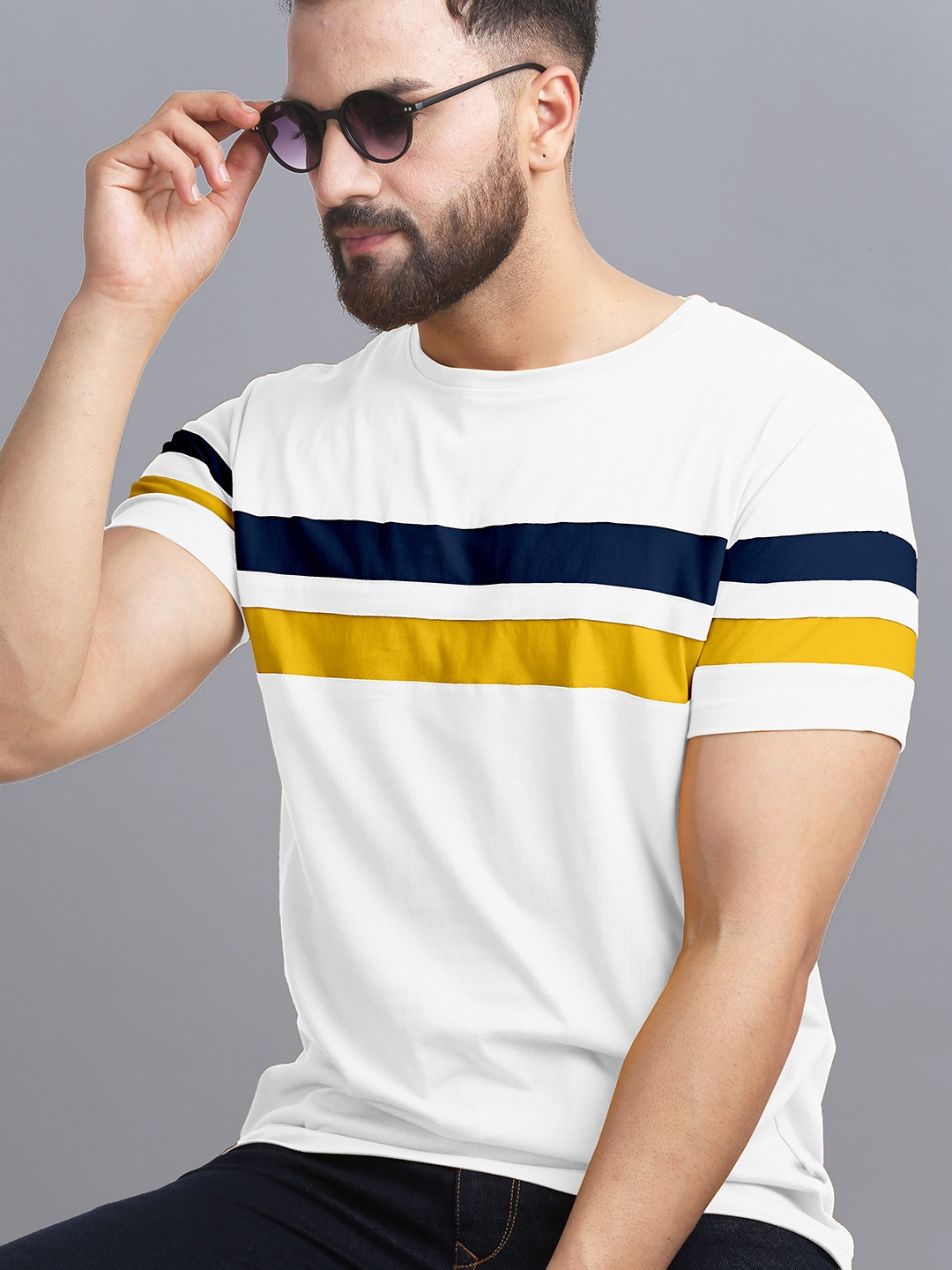 

AUSK Men White Striped T-shirt