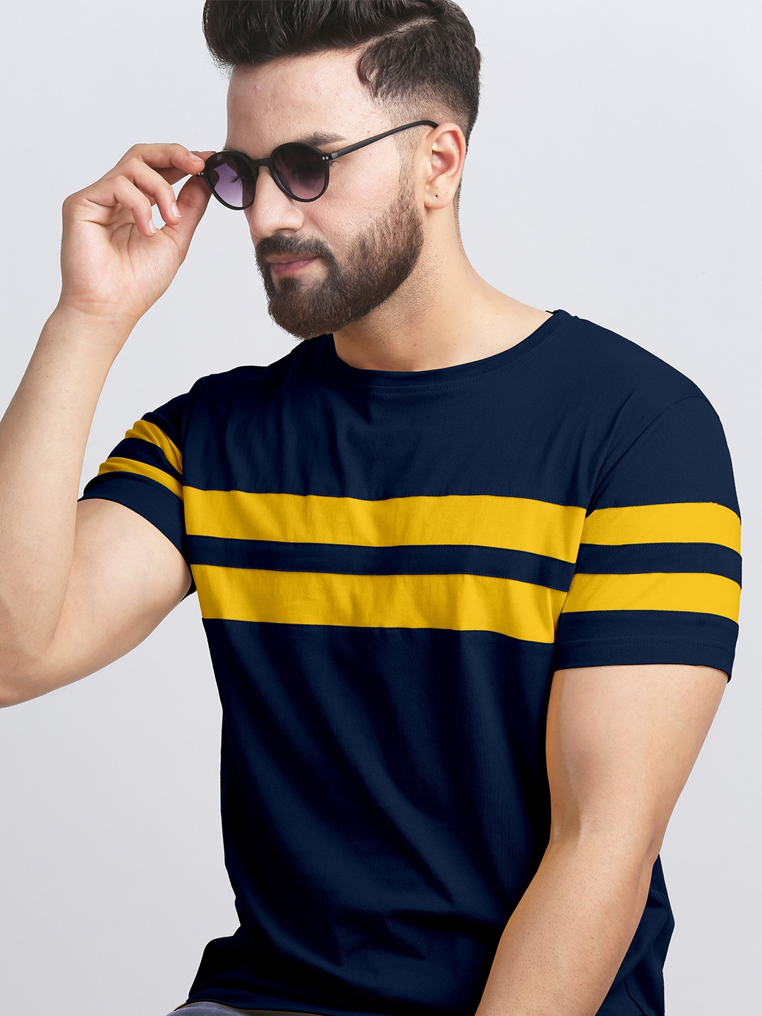 

AUSK Men Blue Striped T-shirt with Mask