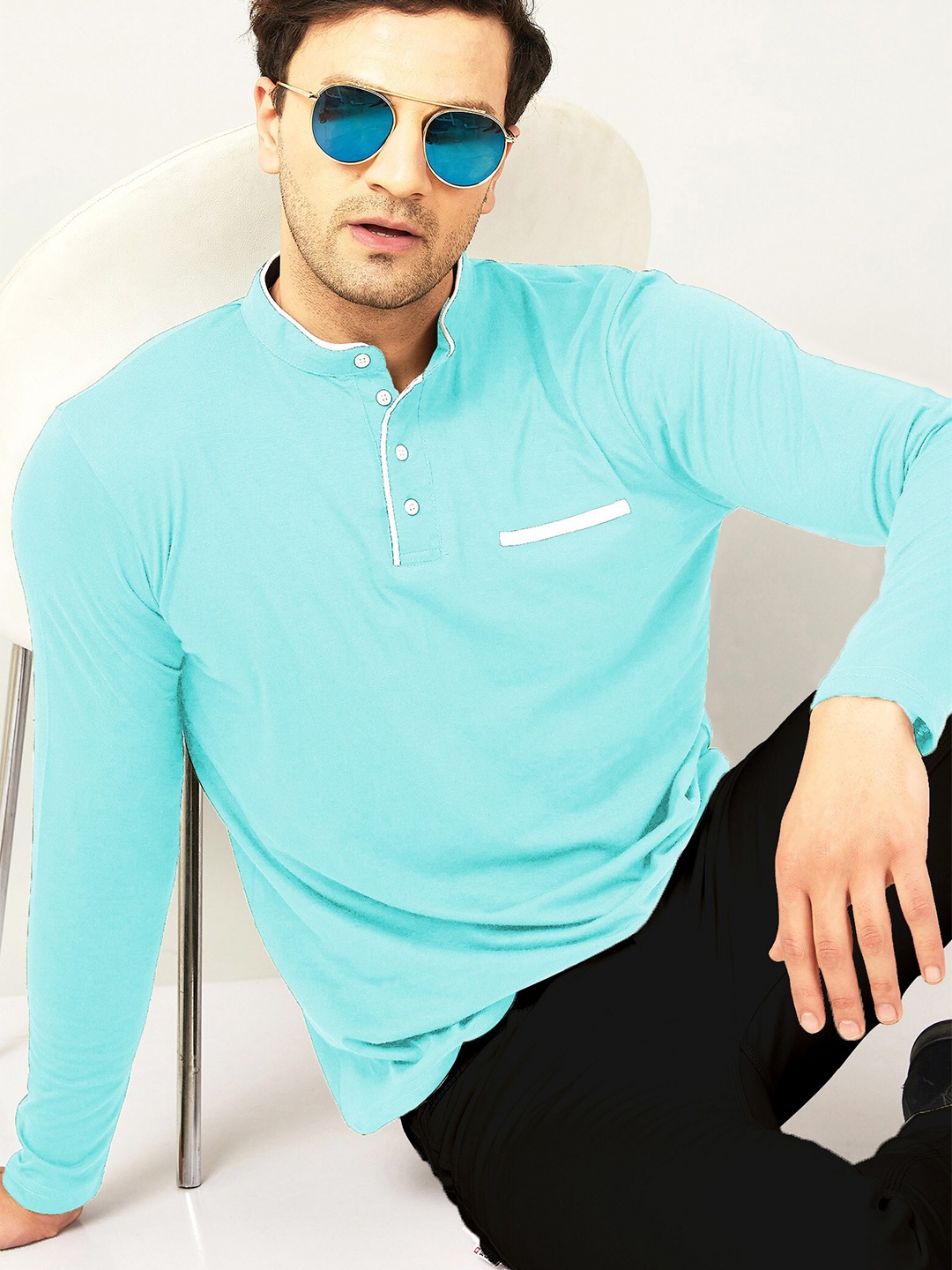 

AUSK Men Sea Green Polo Collar T-shirt with Mask