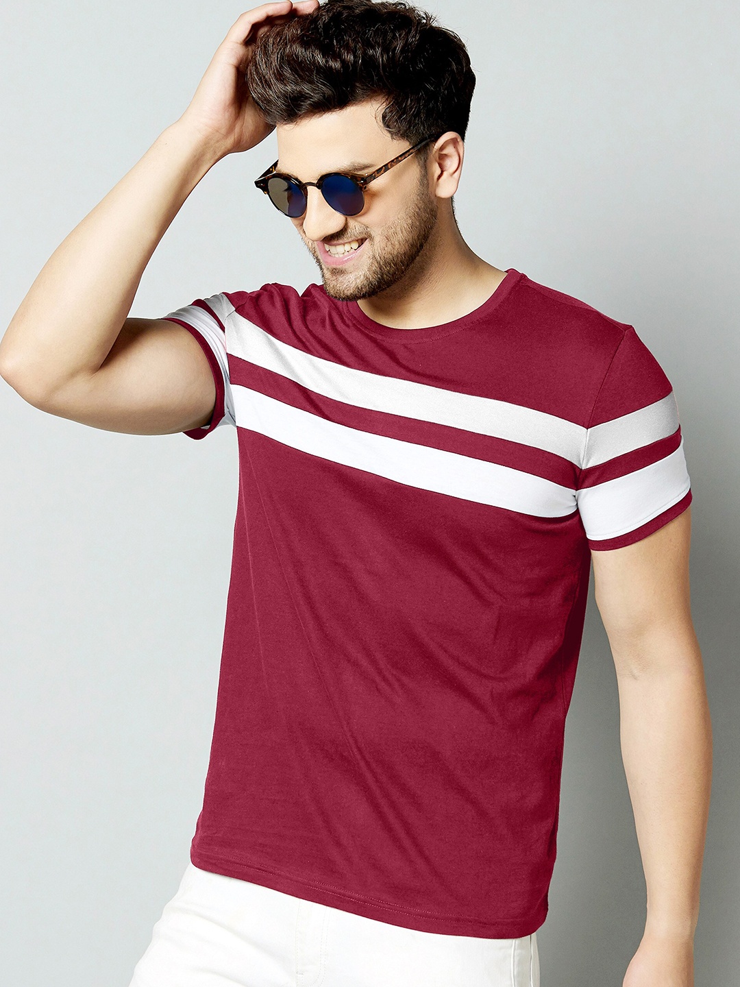 

AUSK Men Maroon Striped T-shirt