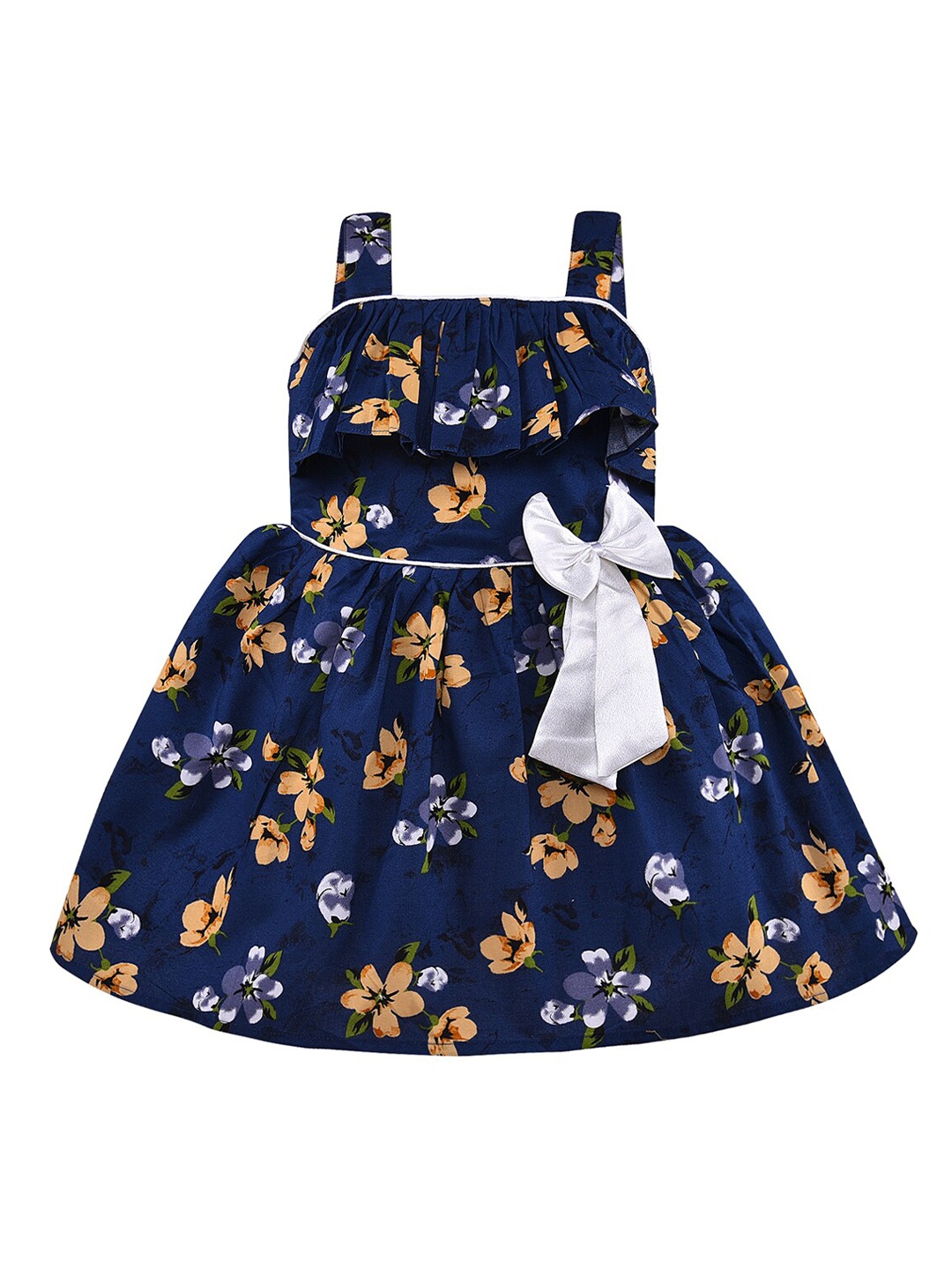 

Wish Karo Girls Navy Blue Floral Cotton Dress