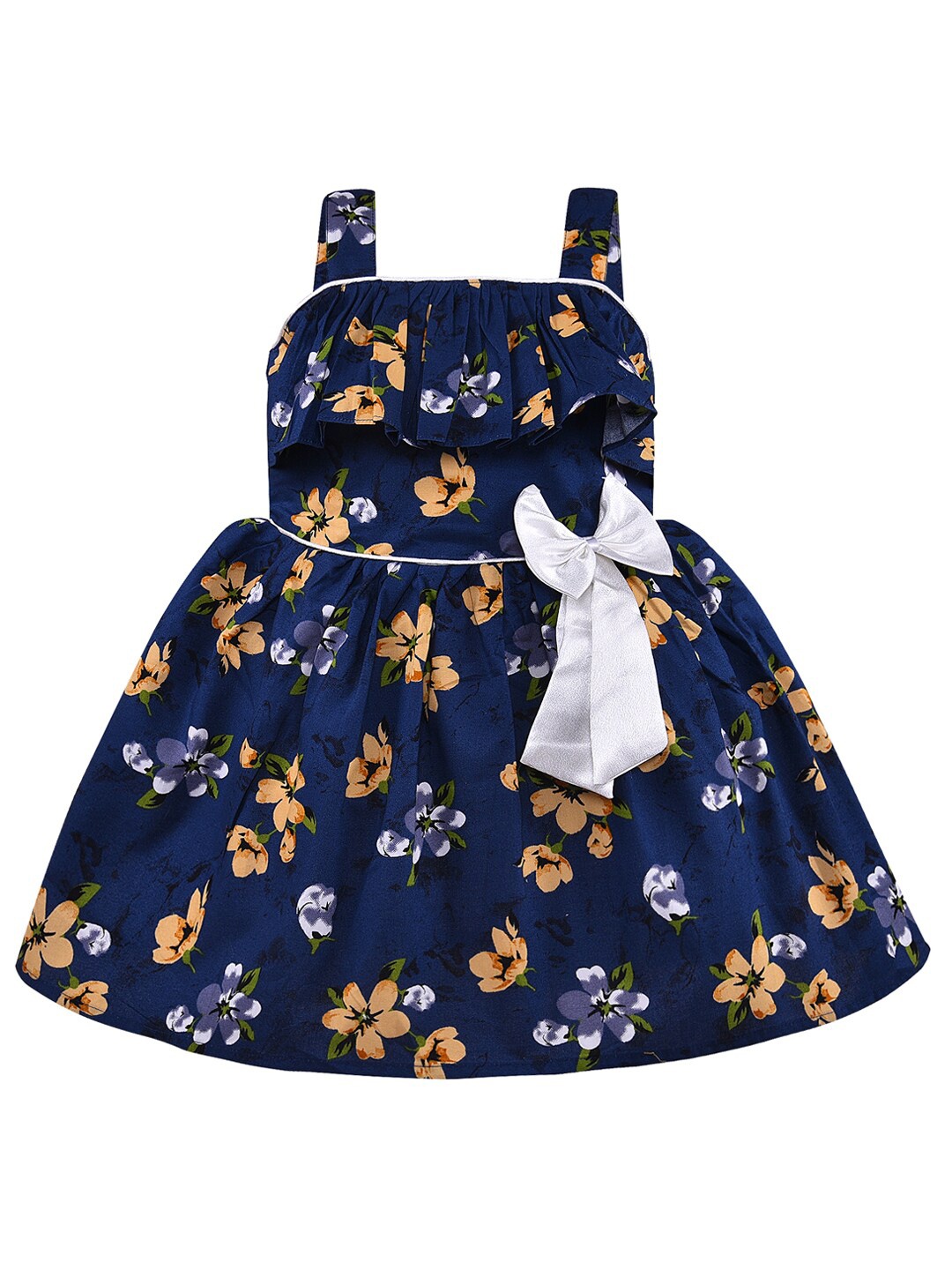 

Wish Karo Girls Navy Blue Floral Cotton Dress