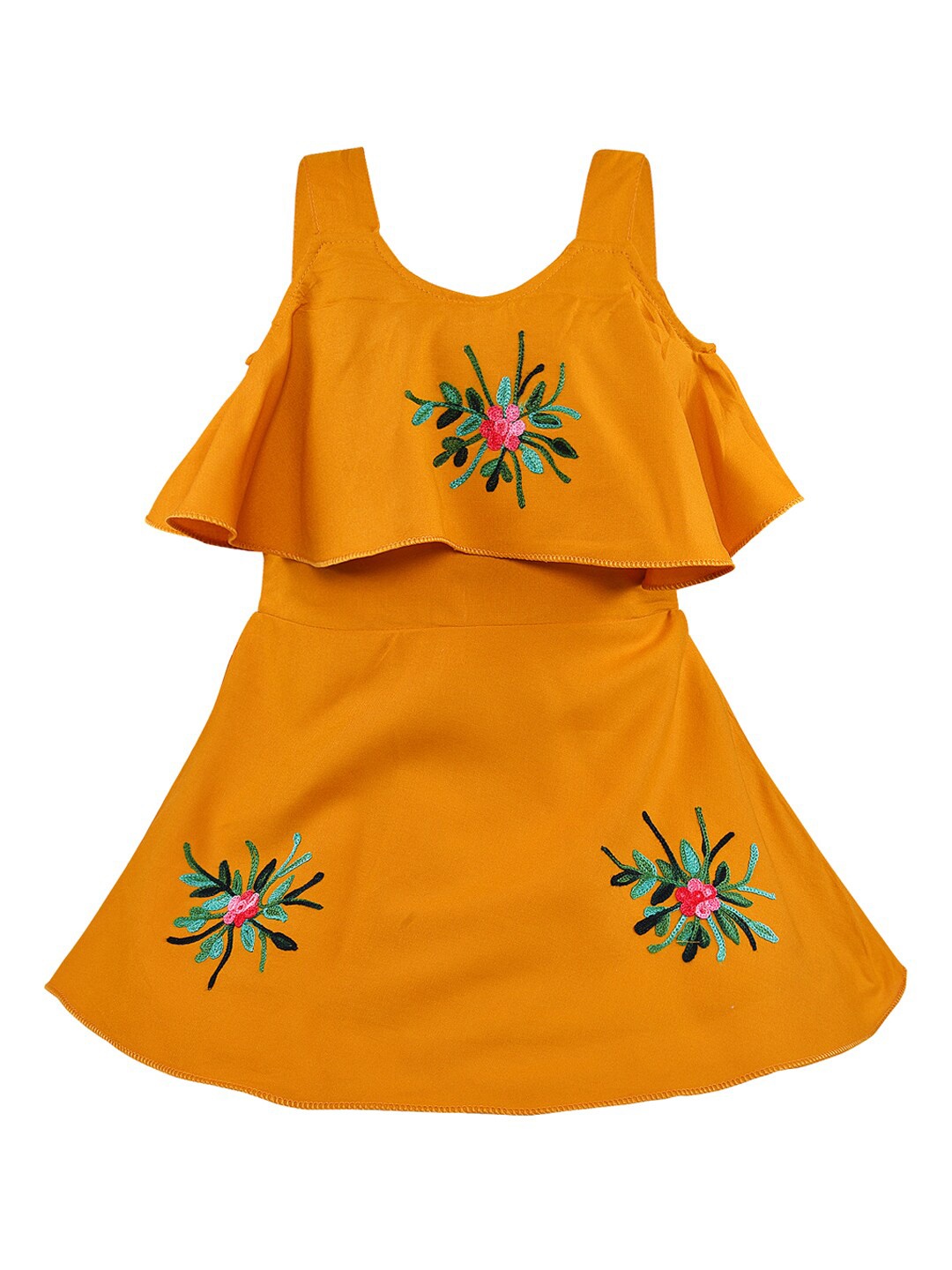 

Wish Karo Girls Mustard Yellow Floral Viscose Rayon Dress