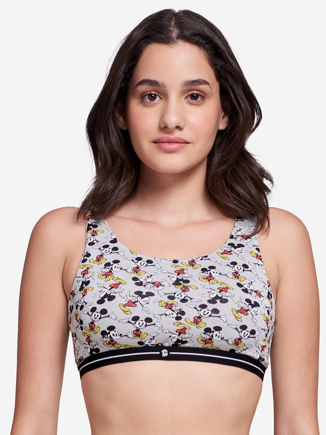 

The Souled Store Grey & Black Mickey Mouse Printed Sports Bra