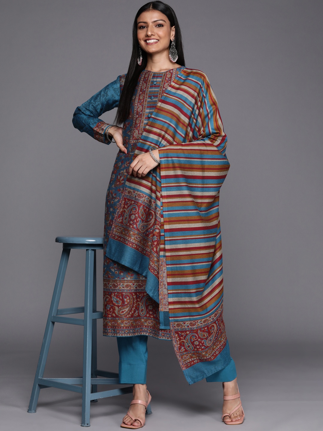 

Inddus Teal & Maroon Woven Pashmina Winter Wear Unstitched Dress Material