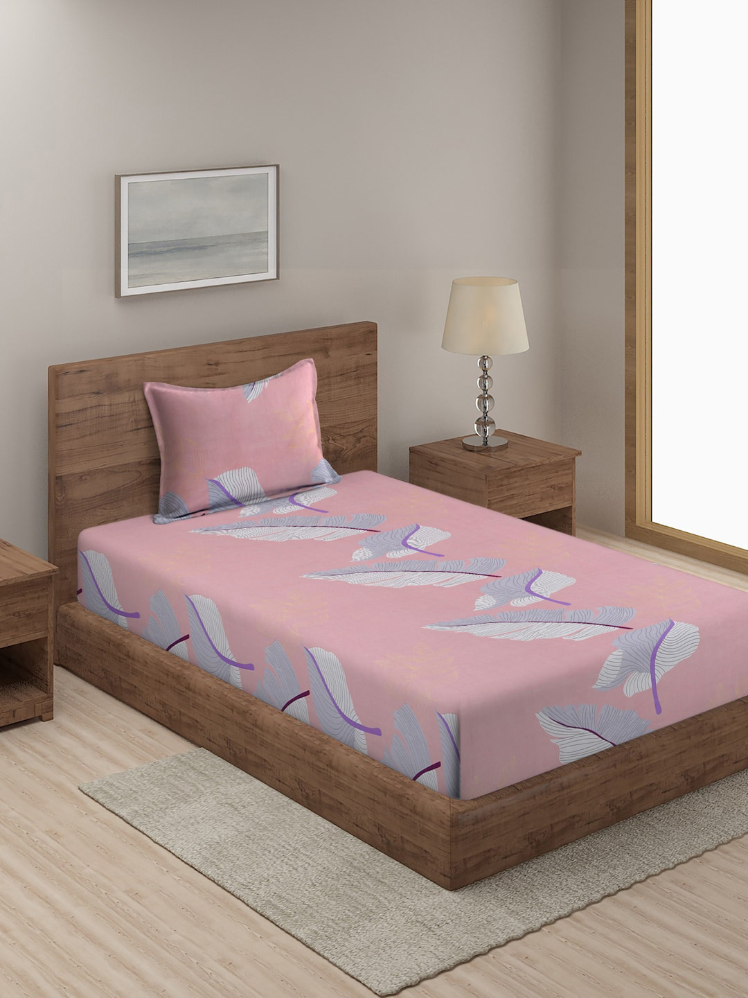 

SOKNACK Rose & White Floral 300 TC Single Bedsheet with 1 Pillow Cover