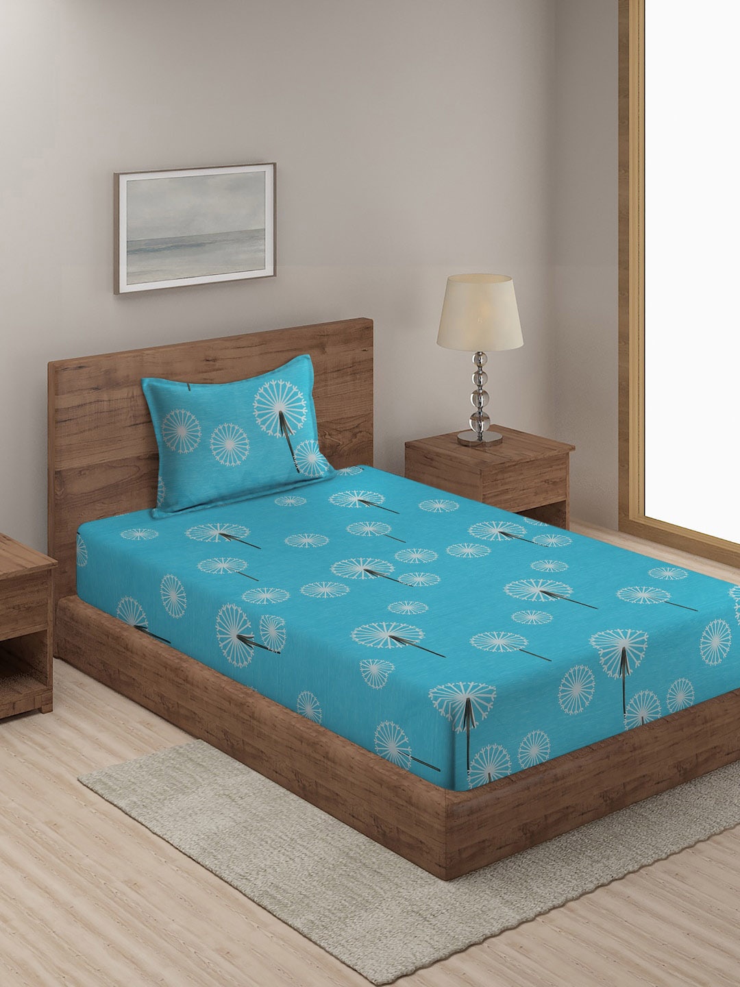 

SOKNACK Blue & White Floral 300 TC Single Bedsheet with 1 Pillow Cover