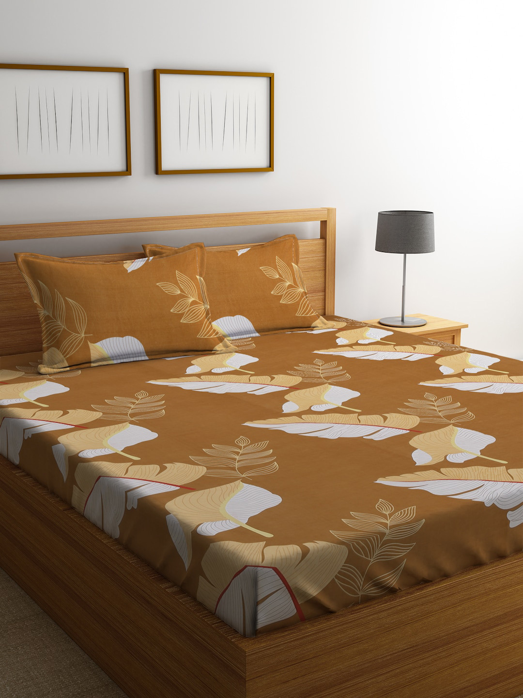 

SOKNACK Mustard & White Floral 300 TC Queen Bedsheet with 2 Pillow Covers