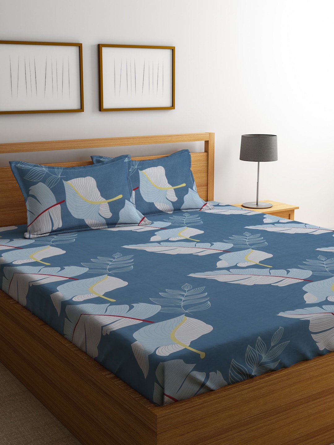 

SOKNACK Teal 300 TC QUEEN SIZE DOUBLE PRINED BED SHEET WITH 2 PILLOW COVER, Blue
