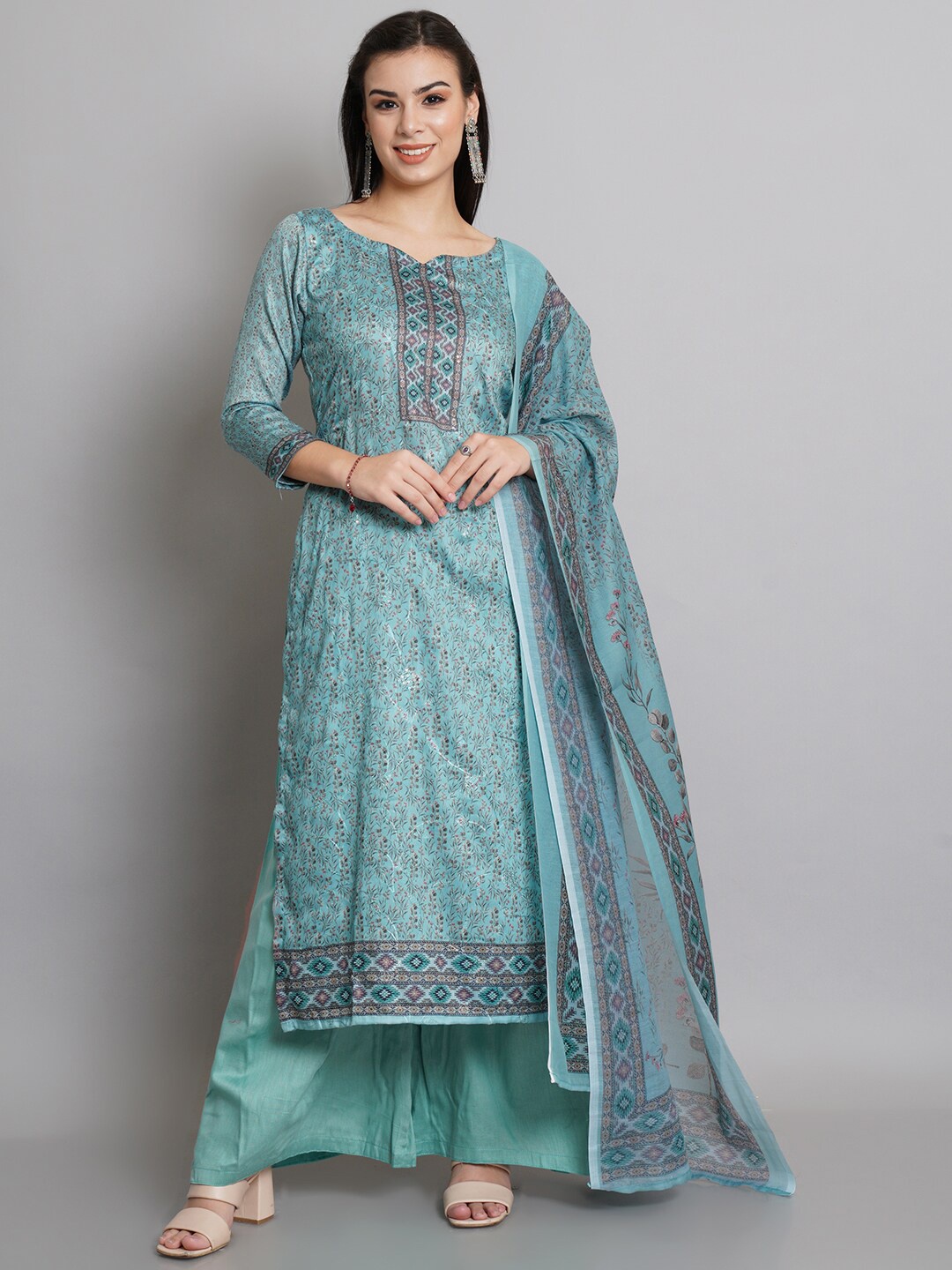 

Stylee LIFESTYLE Teal Printed Unstitched Dress Material