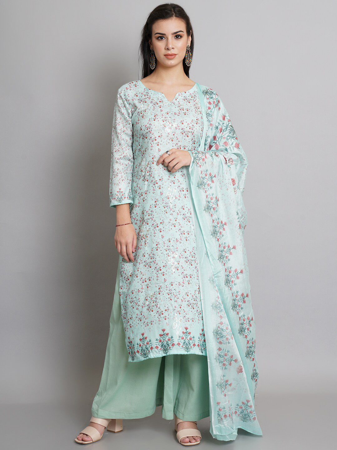 

Stylee LIFESTYLE Green & Pink Printed Unstitched Dress Material