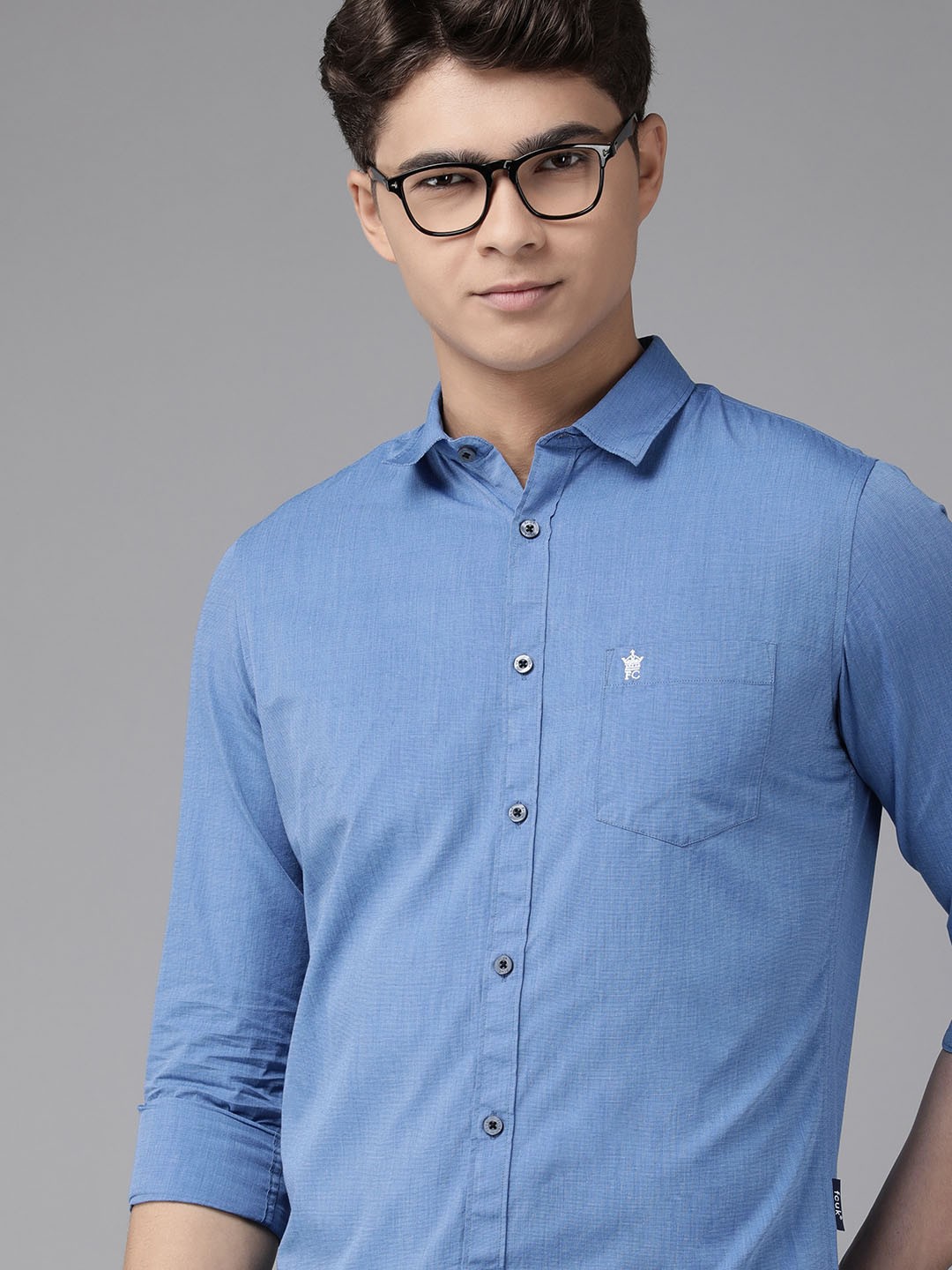 

French Connection Men Blue Solid Classic Slim Fit Pure Cotton Casual Shirt