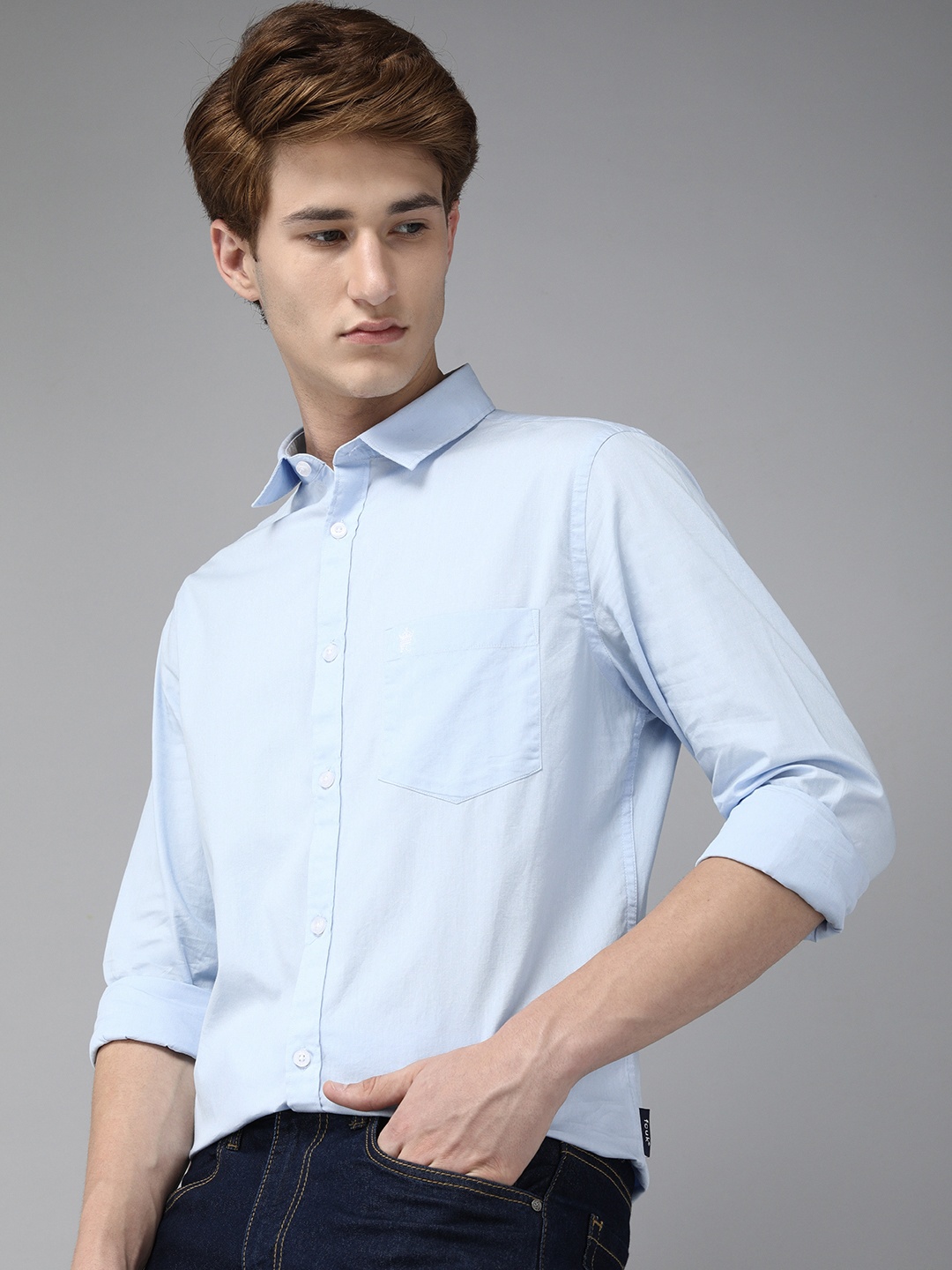 

French Connection Men Blue Rooney Pure Cotton Casual Shirt