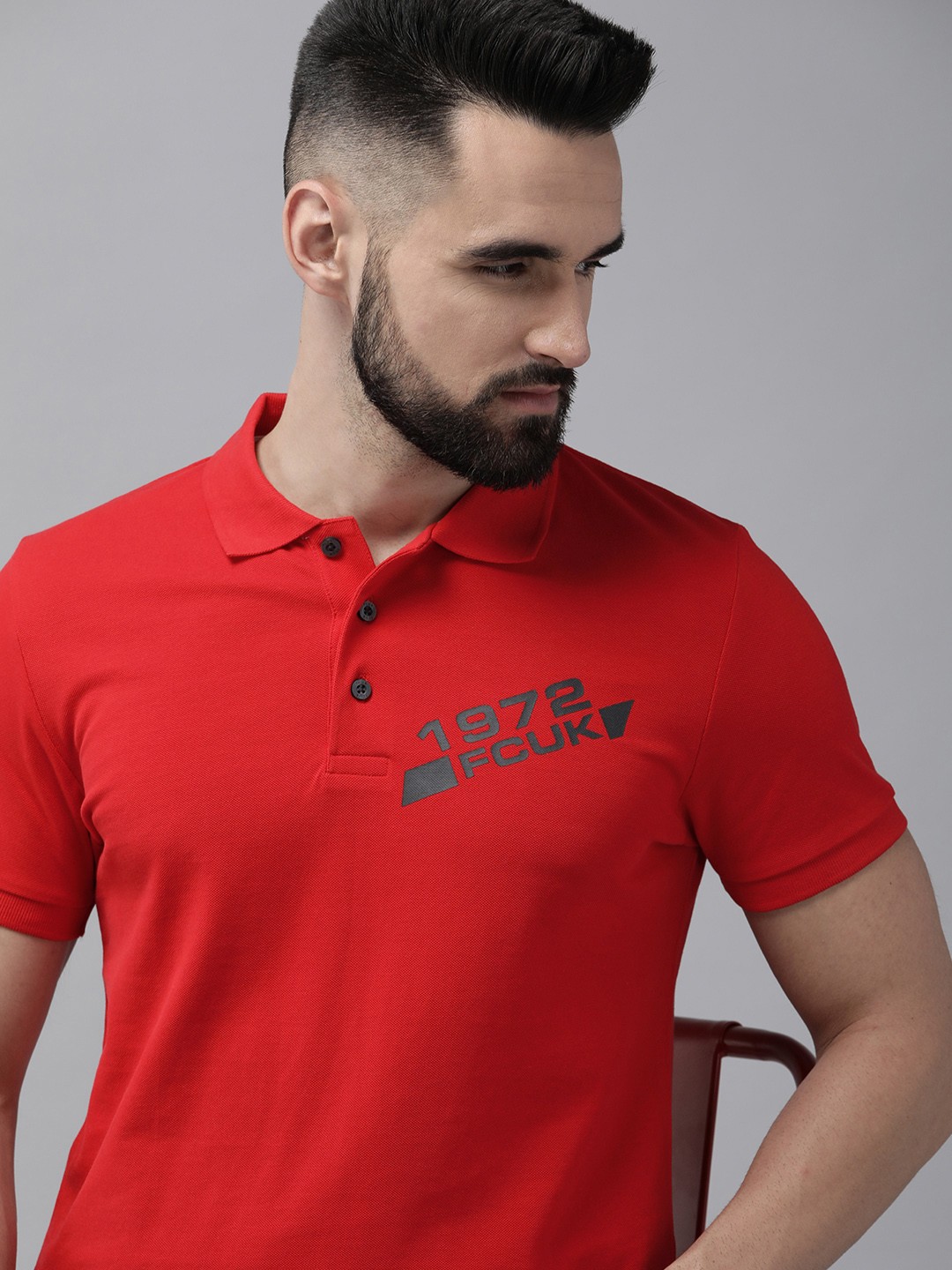 

French Connection Men Red Polo Collar Pure Cotton Slim Fit T-shirt