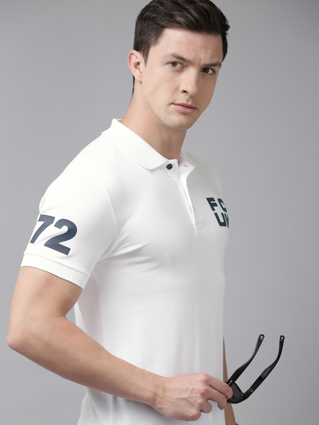 

French Connection Men White Polo Collar Pure Cotton Slim Fit T-shirt
