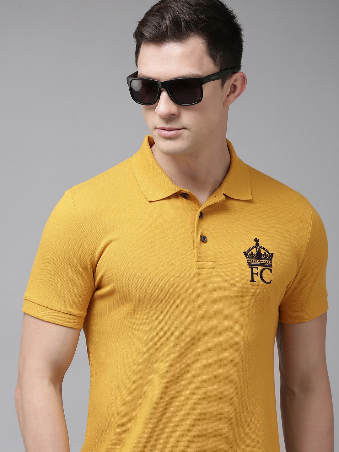 

French Connection Men Mustard Yellow Polo Collar Pure Cotton Slim Fit T-shirt