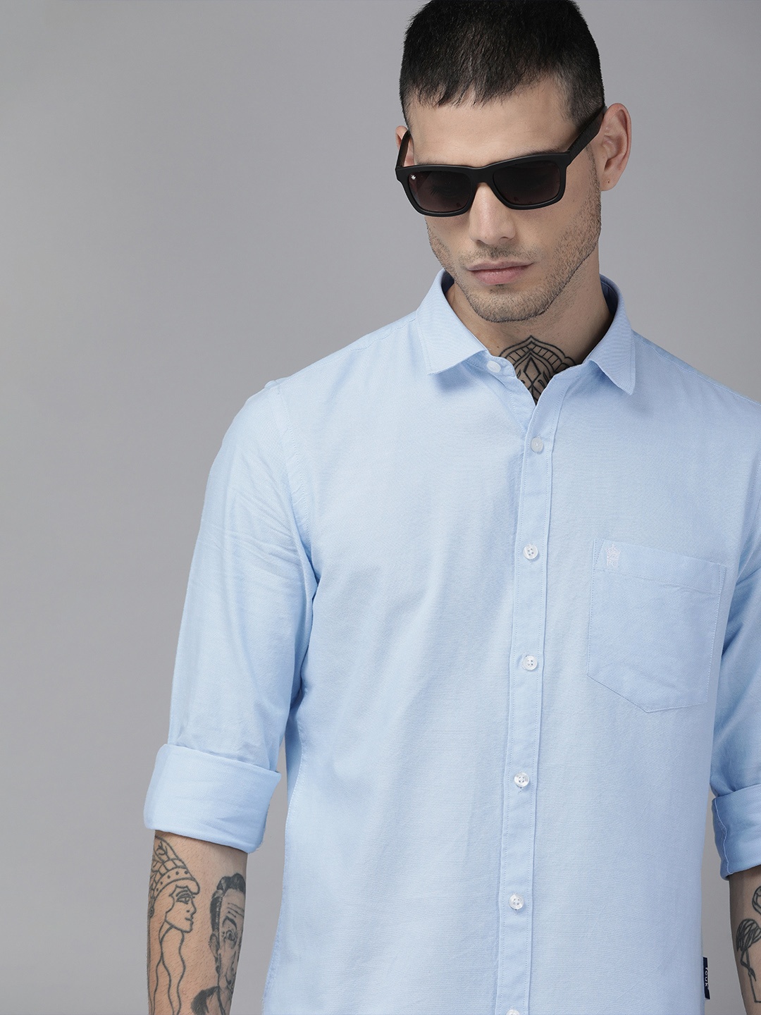 

French Connection Men Blue Pure Cotton Oxford Casual Shirt