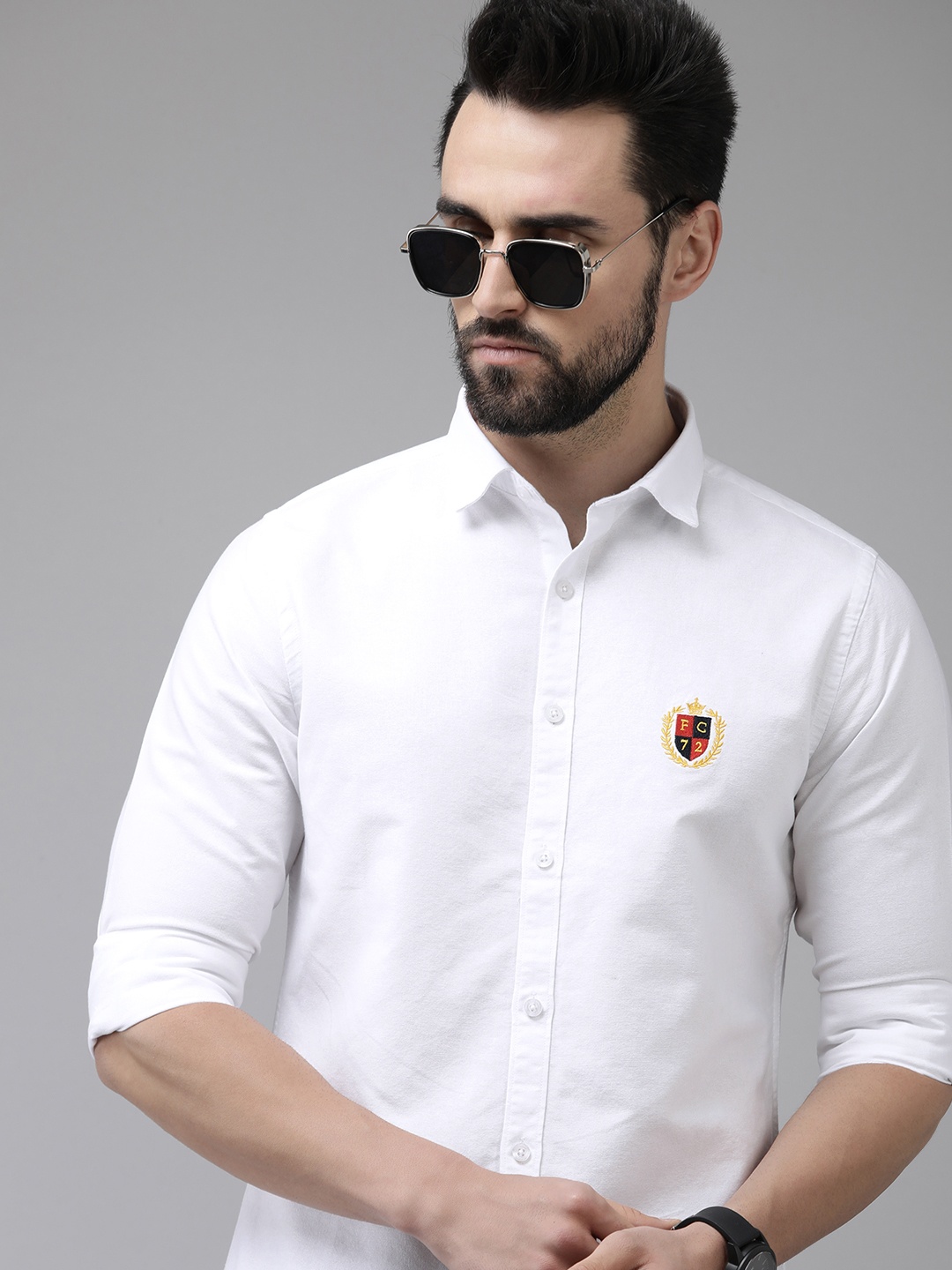 

French Connection Men White Classic Slim Fit Solid Pure Cotton Casual Shirt