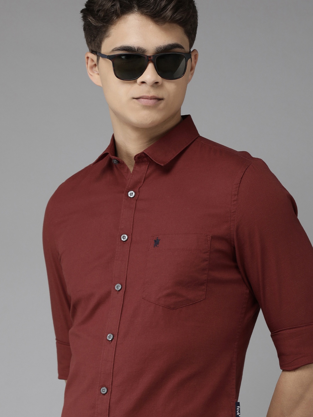 

French Connection Men Rust Red Solid Slim Fit Pure Cotton Casual Shirt