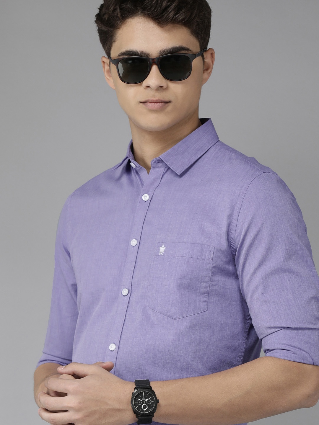 

French Connection Men Purple Solid Slim Fit Pure Cotton Casual Shirt