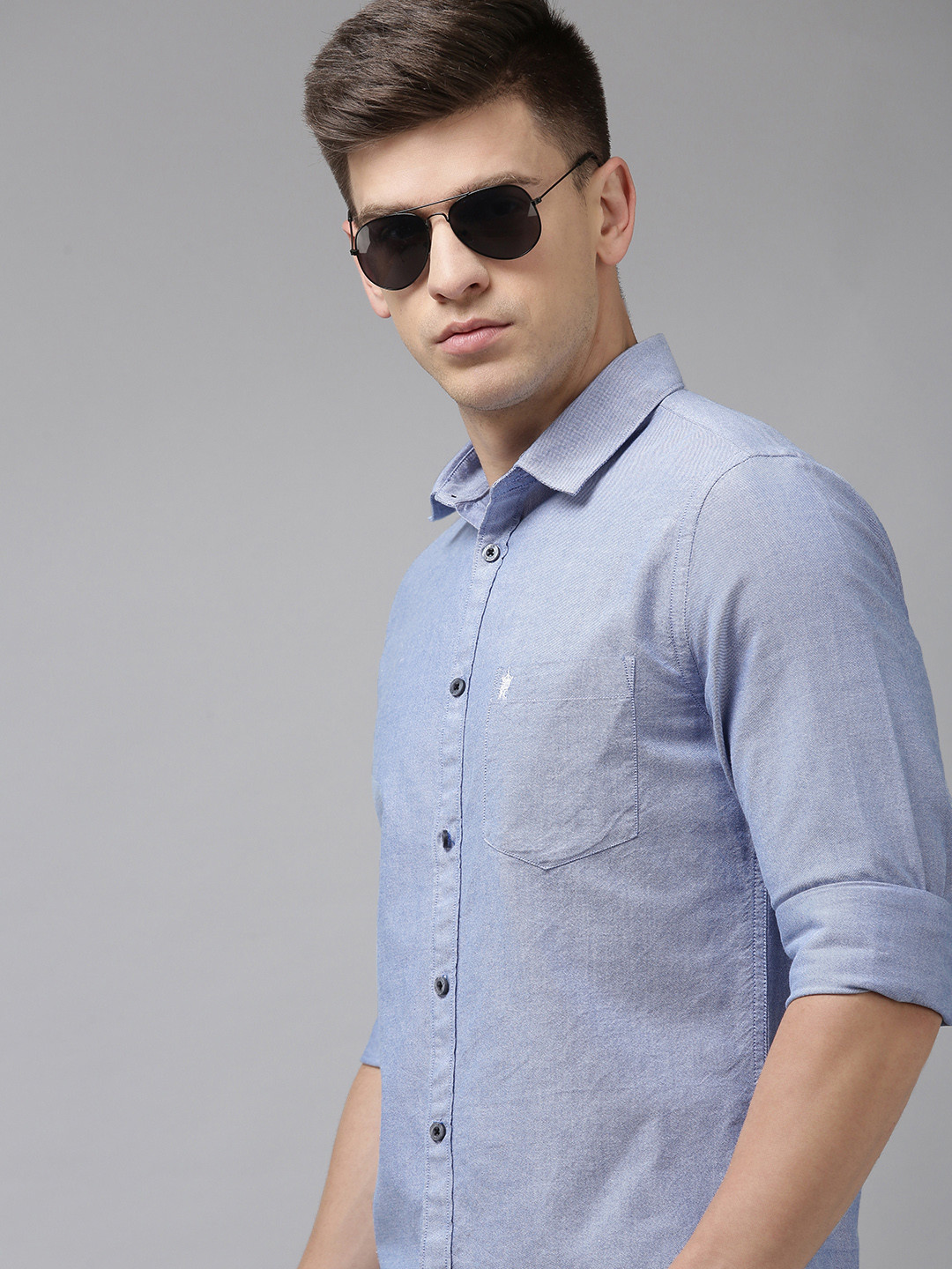 

French Connection Men Blue Solid Classic Slim Fit Pure Cotton Casual Shirt