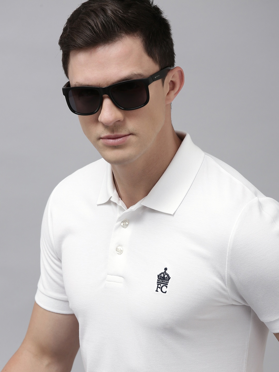 

French Connection Men White Polo Collar Pure Cotton Slim Fit T-shirt