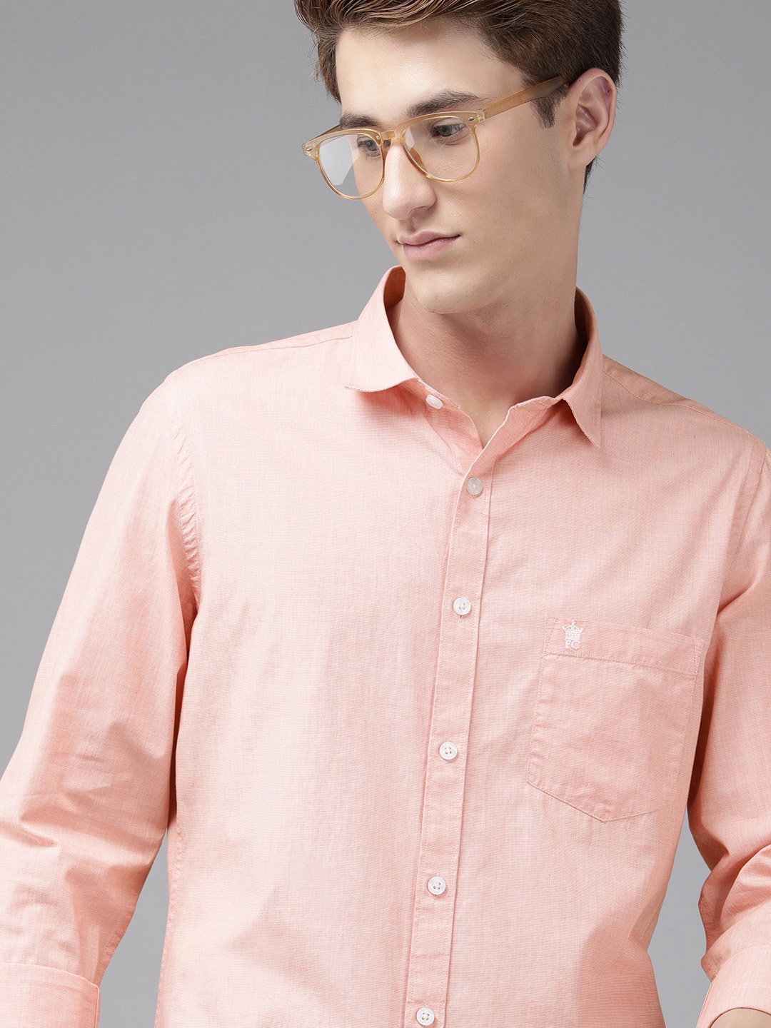 

French Connection Men Peach-Coloured Solid Classic Slim Fit Pure Cotton Casual Shirt