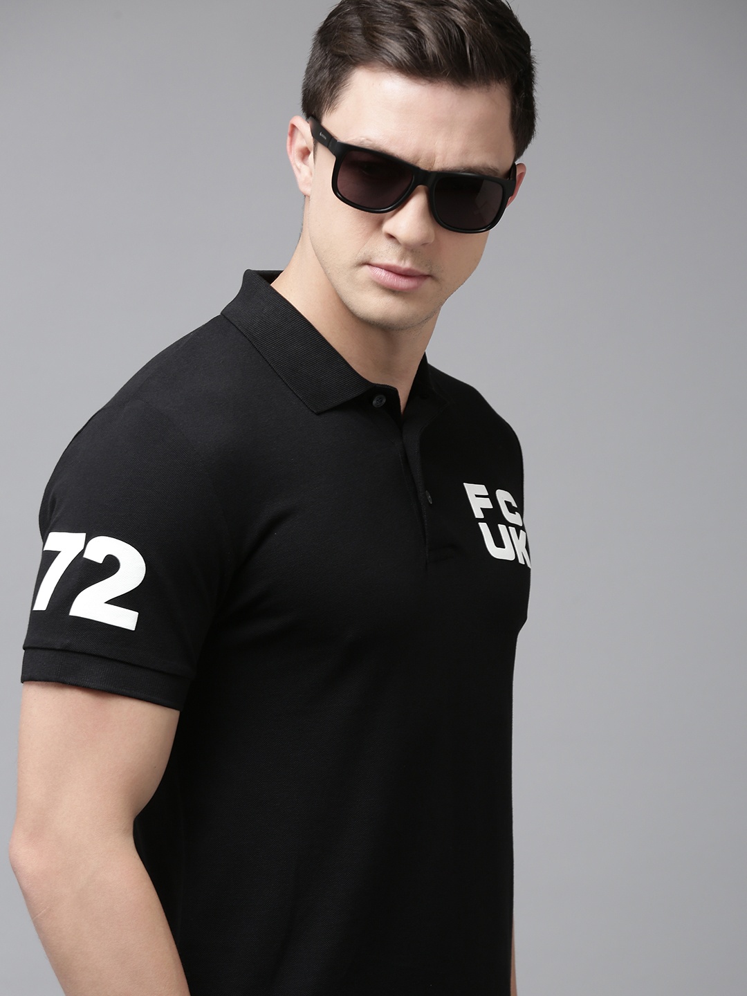 

French Connection Men Black Polo Collar Pure Cotton Slim Fit T-shirt