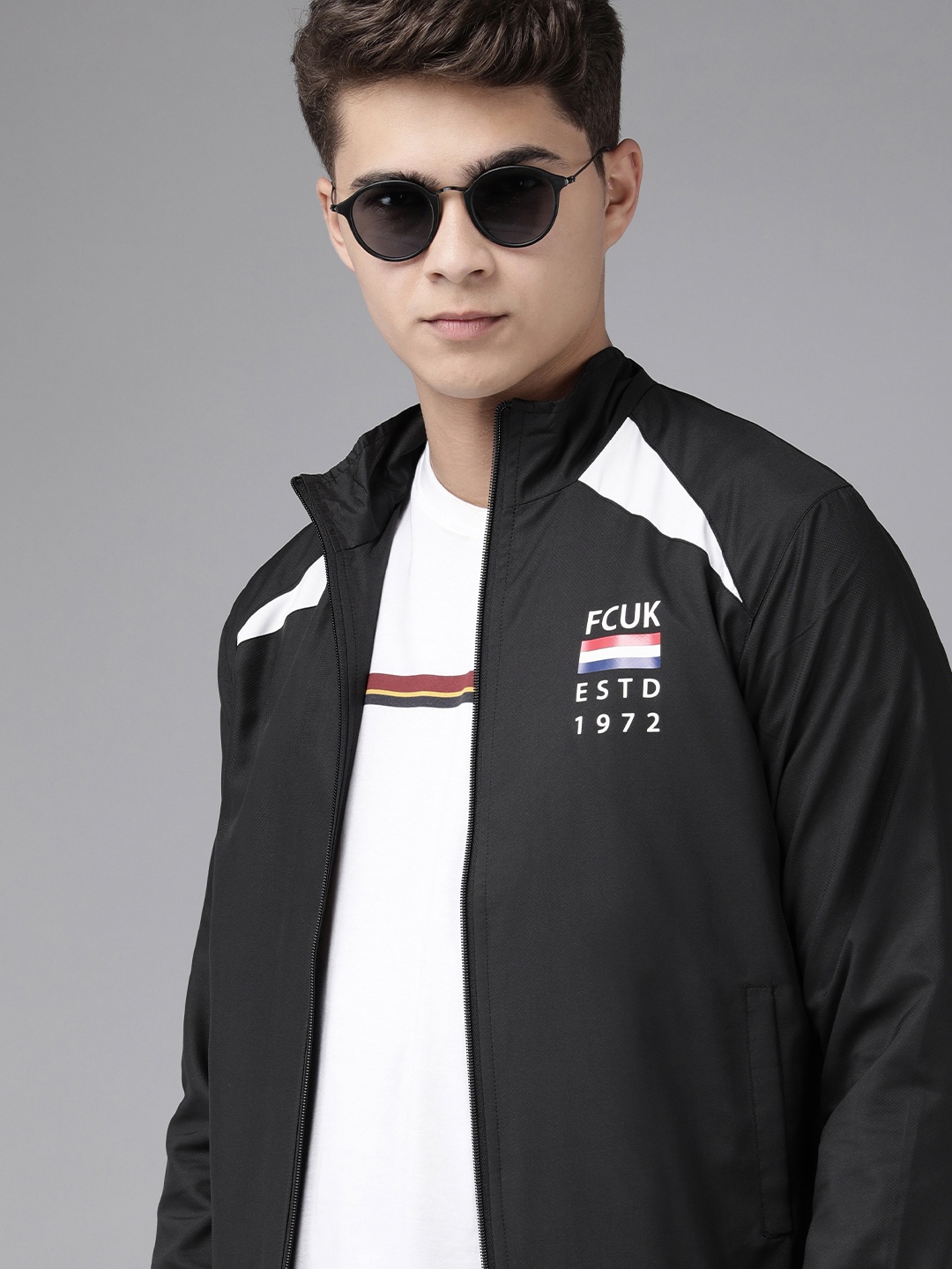 

French Connection Men Black Solid Lightweight Bomber Jacket