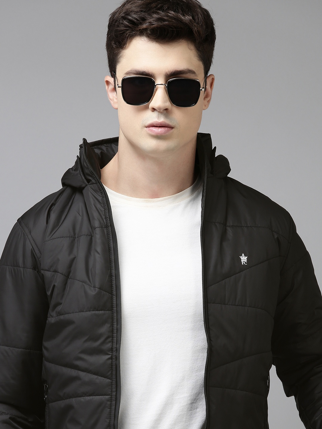 

French Connection Men Black Solid Hooded Puffer Jacket