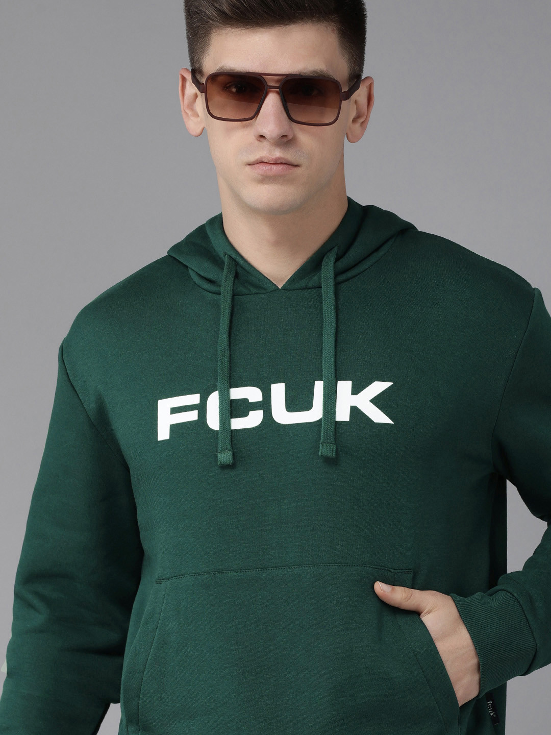 

French Connection Men Green Brand Logo Printed Hooded Sweatshirt