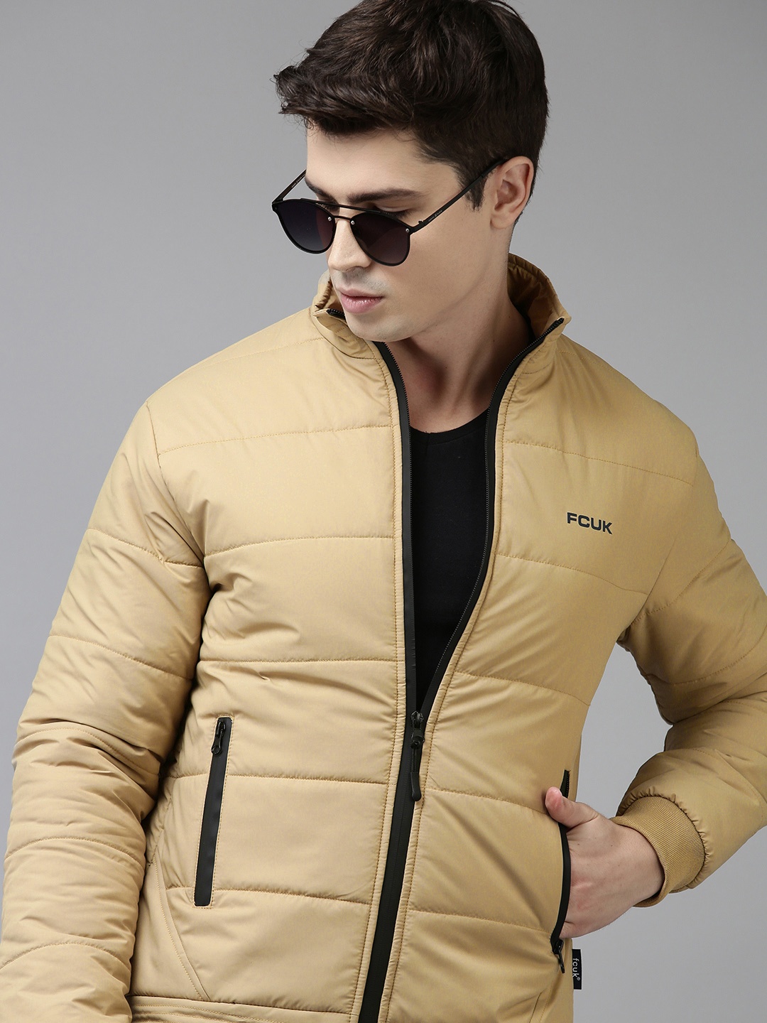 

French Connection Men Khaki Solid Hooded Padded Jacket