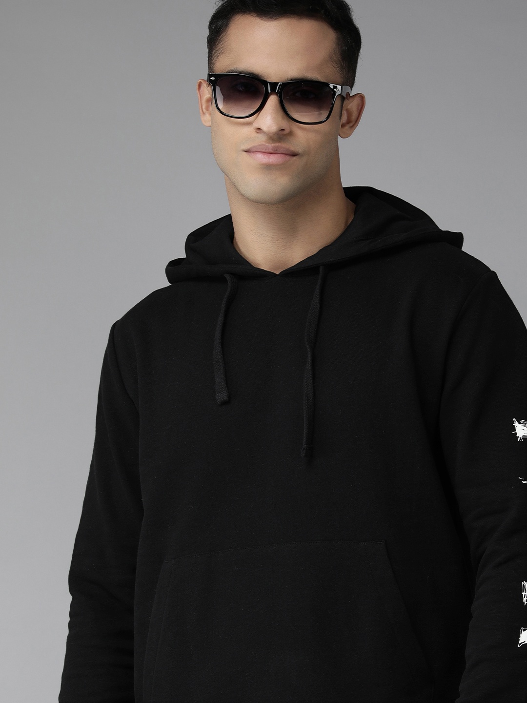 

French Connection Men Black Printed Hooded Sweatshirt