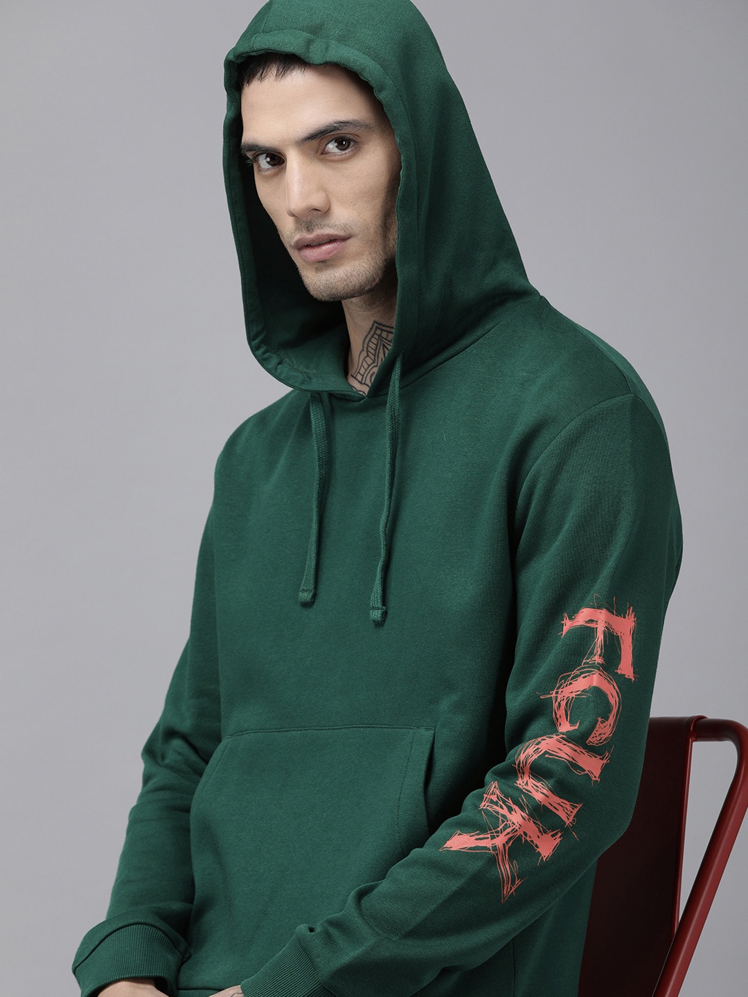 

French Connection Men Green Brand Logo Printed Hooded Sweatshirt